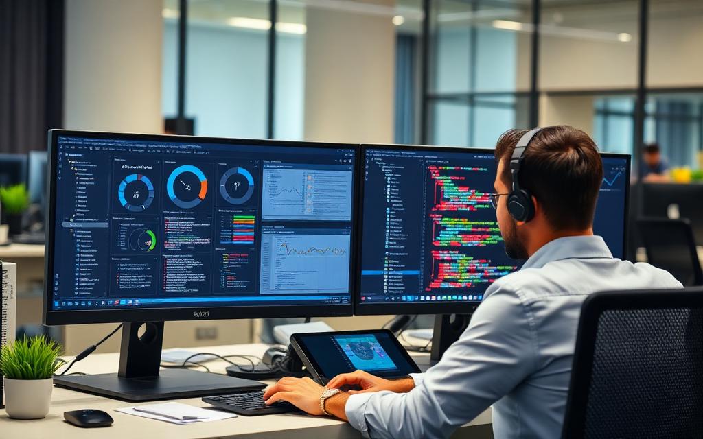 Developer working on business dashboards and code